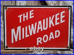 Vintage Milwaukee Road Porcelain Sign Train Railway Railroad Gas Oil Service