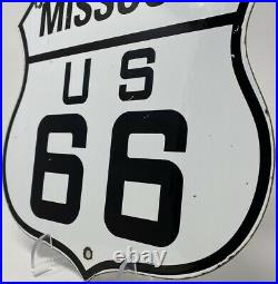 Vintage Missouri Us Route 66 Porcelain Metal Highway Sign Gas Oil Road Shield