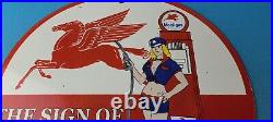 Vintage Mobil Gas Porcelain Gasoline Motor Oil Friendly Service Pump Plate Sign