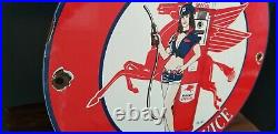 Vintage Mobil Gasoline Porcelain Pegasus Pin Up Girl Service Station Pump Sign