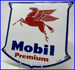 Vintage Mobil Premium Gasoline Porcelain Sign, Gas Station, Pegasus Pump Plate