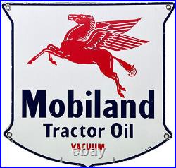 Vintage Mobiland Tractor Oil Porcelain Sign Gas Station Pegasus Pump Plate Mobil
