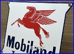 Vintage Mobiland Tractor Oil Porcelain Sign Gas Station Pegasus Pump Plate Mobil