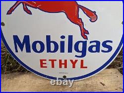 Vintage Mobilgas Ethyl Porcelain Gas Pump Sign Mobil Mobiloil 12