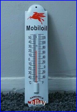 Vintage Mobiloil Gasoline Porcelain Gas Oil Thermometer Sign Pump Plate Gargoyle