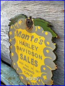 Vintage Montes HARLEY DAVIDSON Porcelain Sign Rare Motorcycle California Gas Oil