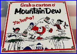 Vintage Mountain Dew Hillbilly Porcelain Sign Pepsi Bottle Soda Pop Jug Ya-hoo