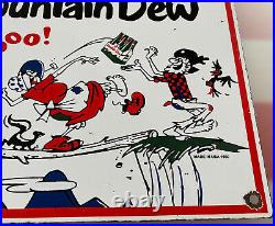 Vintage Mountain Dew Hillbilly Porcelain Sign Pepsi Bottle Soda Pop Jug Ya-hoo