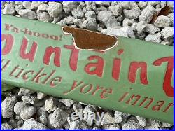 Vintage Mountain Dew Porcelain Sign Soda Pop Door Push Bar Oil Gas Station Drink