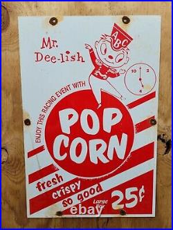Vintage Mr Deelish Popcorn Porcelain Sign Gas American Signage Oil Movie Theater
