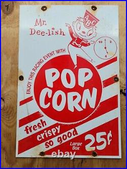 Vintage Mr Deelish Popcorn Porcelain Sign Gas American Signage Oil Movie Theater