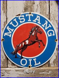 Vintage Mustang Porcelain Oil Sign Gas Station Service Garage Repair Round Horse