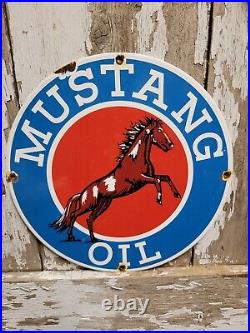 Vintage Mustang Porcelain Oil Sign Gas Station Service Garage Repair Round Horse