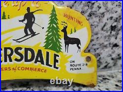 Vintage Myersdale Porcelain Sign Pa Fishing Hunting Cabin Topper Gas Oil Service
