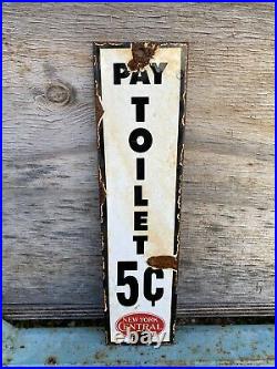 Vintage New York Central System Porcelain Pay Toilet Train Railroad Gas Oil Sign