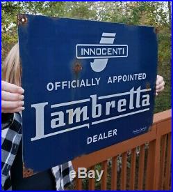 Vintage Officially Appointed Lambretta Dealer Porcelain Sign Italy Rare