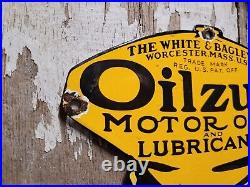 Vintage Oilzum Porcelain Sign White Bagley Lubricants Gas Motor Oil Man Service