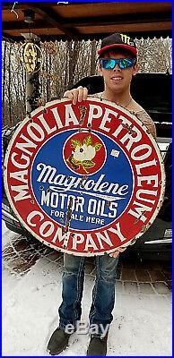 Vintage Old 30in Porcelain Magnolia Magnolene Gasoline Sign Oil Gas 2sided GR8