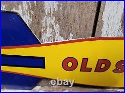 Vintage Oldsmobile Porcelain Sign Pontiac Car Dealer Rocket Lube Oil Gas Service