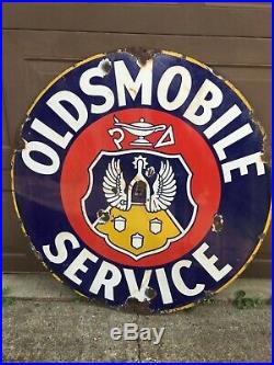 Vintage Oldsmobile Service Porcelain Sign 42 dia