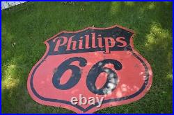 Vintage Orange & Black Porcelain 6' PHILLIPS 66 GAS STATION OIL ADVERTISING SIGN