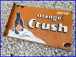 Vintage Orange Crush Porcelain Flange Sign 20 USA Oil Gas Pump Soda Pop Crushy