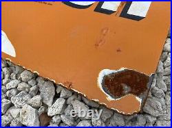 Vintage Orange Crush Porcelain Flange Sign 20 USA Oil Gas Pump Soda Pop Crushy