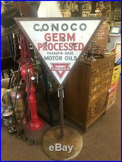 Vintage Original 1930's Conoco Motor Oil Porcelain Double Sided Lollipop Sign
