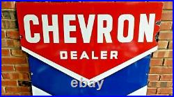 Vintage Original Chevron Oil Co Dealer Porcelain Sign Very Good Condition