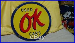 Vintage Original OK USED CARS metal porcelain sign auto dealer service station