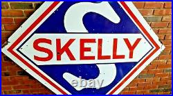 Vintage Original Skelly Oil Co Two-Sided 4 ft. Porcelain Sign Good Condition