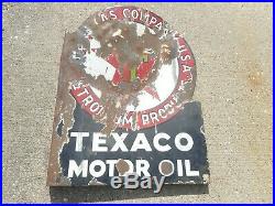Vintage Original TEXACO Gas Station Oil Porcelain Advertising Flange SIGN