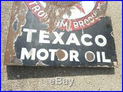 Vintage Original TEXACO Gas Station Oil Porcelain Advertising Flange SIGN