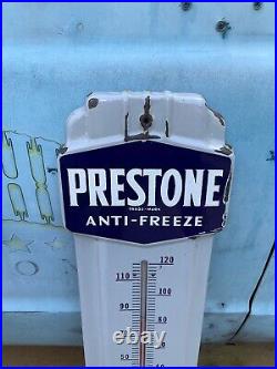 Vintage PRESTONE ANTI FREEZE Porcelain Thermometer / Sign Gas & Oil