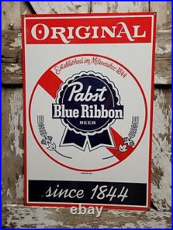 Vintage Pabst Blue Ribbon Porcelain Sign 30 Pbr Beer Bar Lager Gas Oil Service