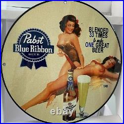 Vintage Pabst Blue Ribbon Porcelain Sign Gas Oil Beer Bar Liquor Pump Plate Ad