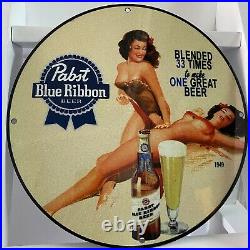 Vintage Pabst Blue Ribbon Porcelain Sign Gas Oil Beer Bar Liquor Pump Plate Ad