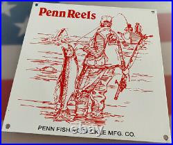 Vintage Penn Fishing & Takle Porcelain Sign, Gas, Oil, Johnson, Outboard, Rapala