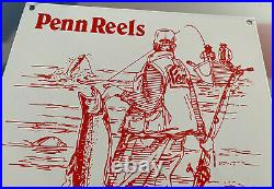 Vintage Penn Fishing & Takle Porcelain Sign, Gas, Oil, Johnson, Outboard, Rapala