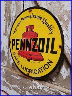 Vintage Pennzoil Porcelain Sign Service Station Gas Oil Lube Garage Gasoline 66