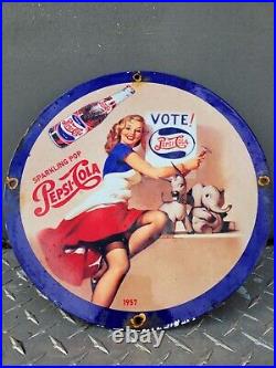Vintage Pepsi Cola Porcelain Sign Soda Pop Beverage Bottle Drink Gas Oil Vote