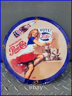 Vintage Pepsi Cola Porcelain Sign Soda Pop Beverage Bottle Drink Gas Oil Vote