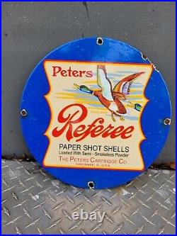 Vintage Peters Cartridges Porcelain Sign Referee Firearm Guns Rifle Ammo Gas Oil