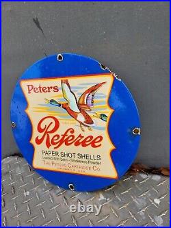Vintage Peters Cartridges Porcelain Sign Referee Firearm Guns Rifle Ammo Gas Oil