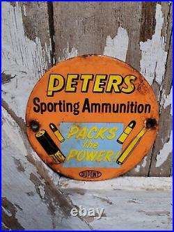 Vintage Peters Porcelain Sign Sporting Ammunition Rifle Gun Shotgun Ammo Gas Oil