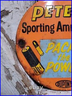 Vintage Peters Porcelain Sign Sporting Ammunition Rifle Gun Shotgun Ammo Gas Oil