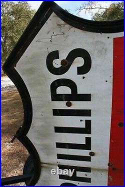 Vintage Phillips 66 Porcelain Double Sided sign With Frame & Pole 6 feet wide