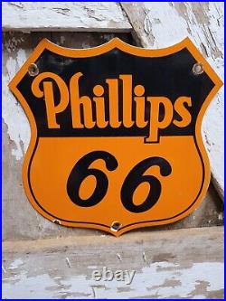 Vintage Phillips 66 Porcelain Sign Orange Gas Oil Highway Shield Truckstop Motor