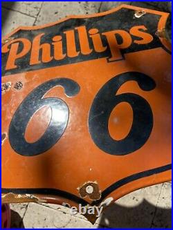 Vintage Phillips 66 Porcelain Sign Orange Shield Oil Gas Service Rest Stop Lube