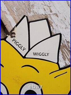 Vintage Piggly Wiggly Porcelain Sign General Store Pig Food Market Soda Gas Oil